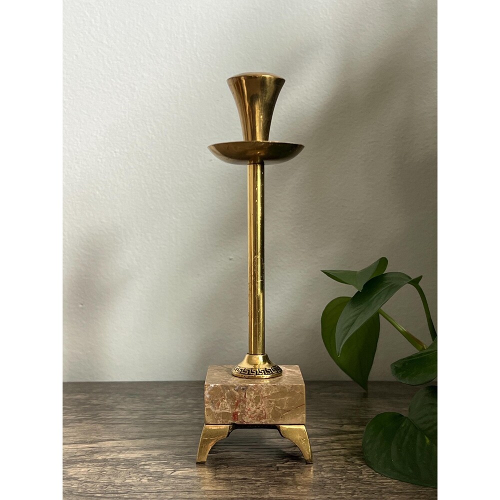 Vintage Brass with Marble Base Candlestick Holder